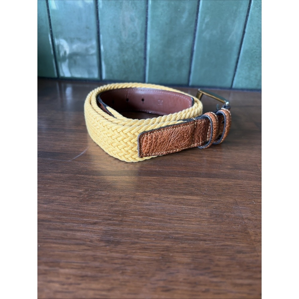 Torino‎ Leather Woven Knit Stretch Braid Belt Size 38 Yellow 69506